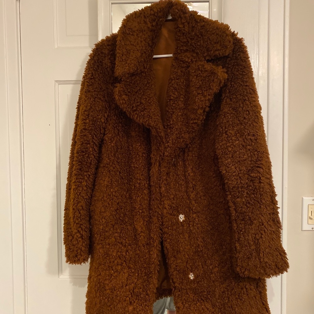 Long Chocolate Brown Teddy Coat